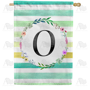 Blue Striped Watercolor Monogram Double Sided House Flag