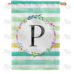 Blue Striped Watercolor Monogram Double Sided House Flag