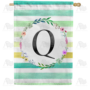 Blue Striped Watercolor Monogram Double Sided House Flag