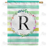 Blue Striped Watercolor Monogram Double Sided House Flag