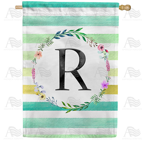 Blue Striped Watercolor Monogram Double Sided House Flag