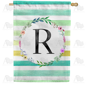 Blue Striped Watercolor Monogram Double Sided House Flag