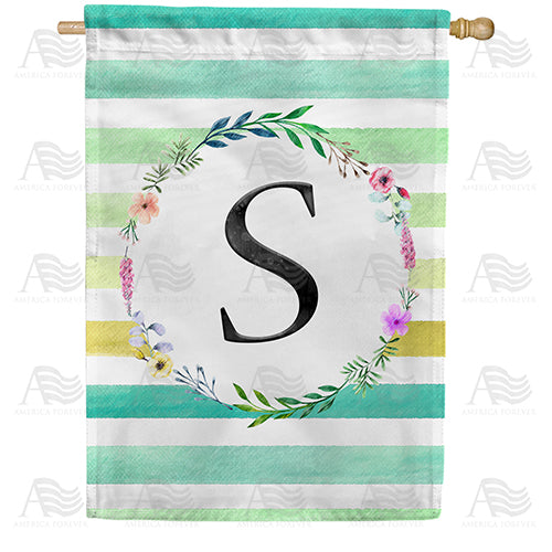 Blue Striped Watercolor Monogram Double Sided House Flag