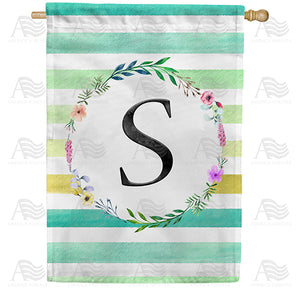 Blue Striped Watercolor Monogram Double Sided House Flag