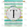 Blue Striped Watercolor Monogram Double Sided House Flag