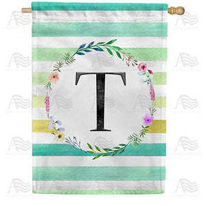 Blue Striped Watercolor Monogram Double Sided House Flag