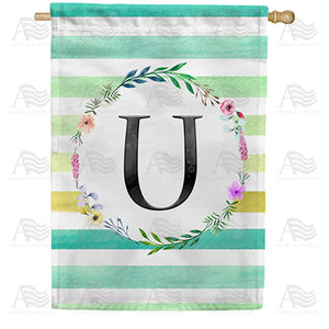 Blue Striped Watercolor Monogram Double Sided House Flag