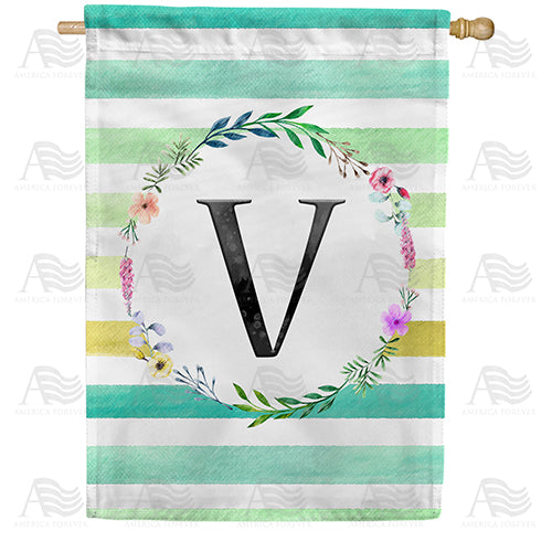 Blue Striped Watercolor Monogram Double Sided House Flag