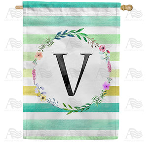 Blue Striped Watercolor Monogram Double Sided House Flag