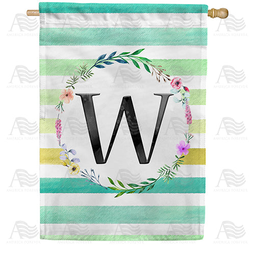 Blue Striped Watercolor Monogram Double Sided House Flag