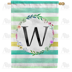 Blue Striped Watercolor Monogram Double Sided House Flag