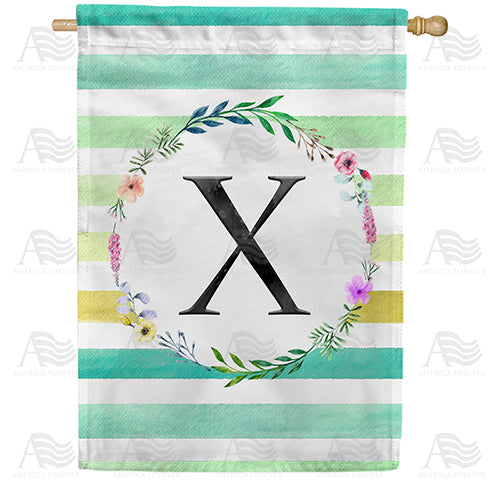 Blue Striped Watercolor Monogram Double Sided House Flag