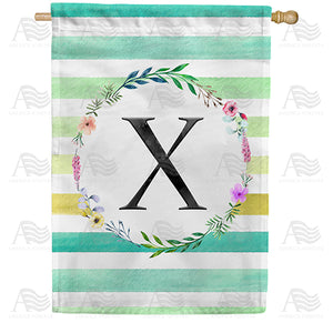 Blue Striped Watercolor Monogram Double Sided House Flag