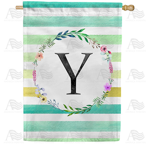 Blue Striped Watercolor Monogram Double Sided House Flag