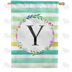 Blue Striped Watercolor Monogram Double Sided House Flag