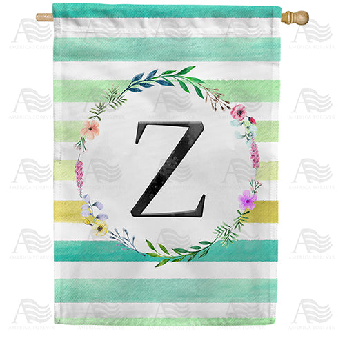 Blue Striped Watercolor Monogram Double Sided House Flag