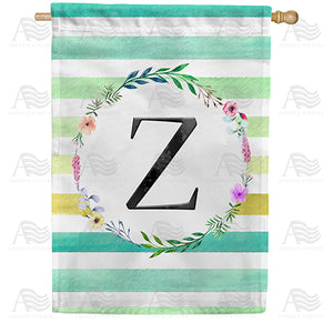 Blue Striped Watercolor Monogram Double Sided House Flag