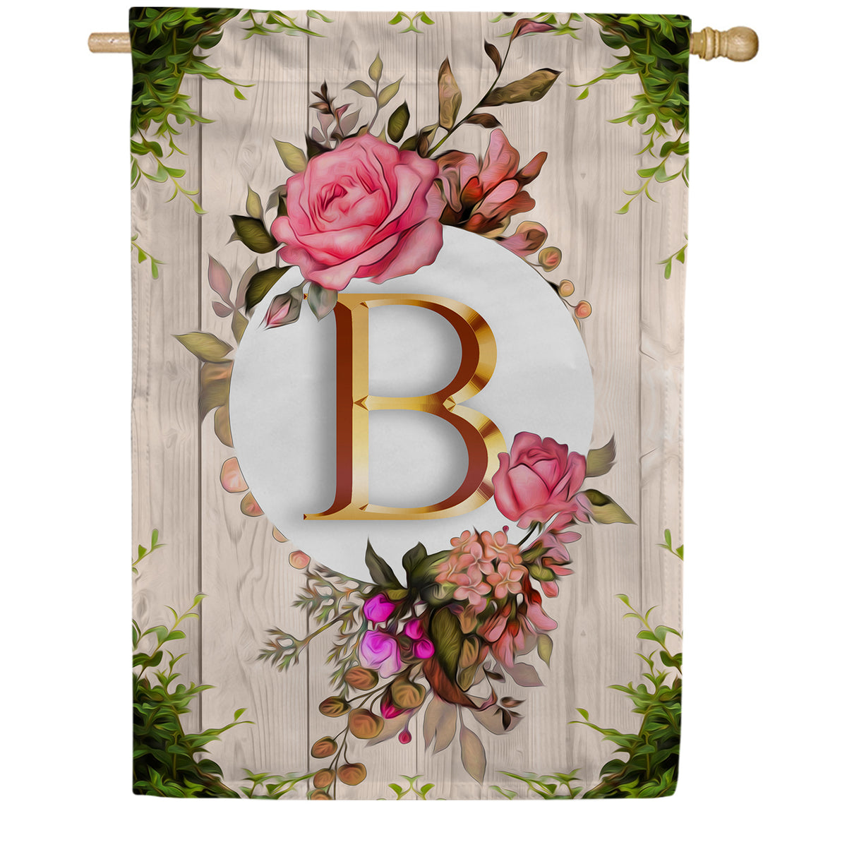 Fancy Rose Monogram Double Sided House Flag