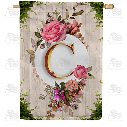 Fancy Rose Monogram Double Sided House Flag