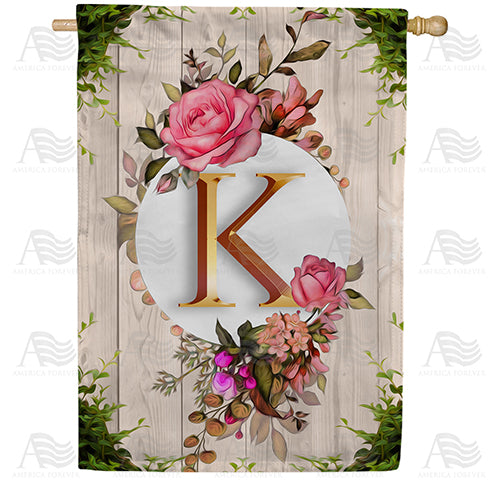 Fancy Rose Monogram Double Sided House Flag
