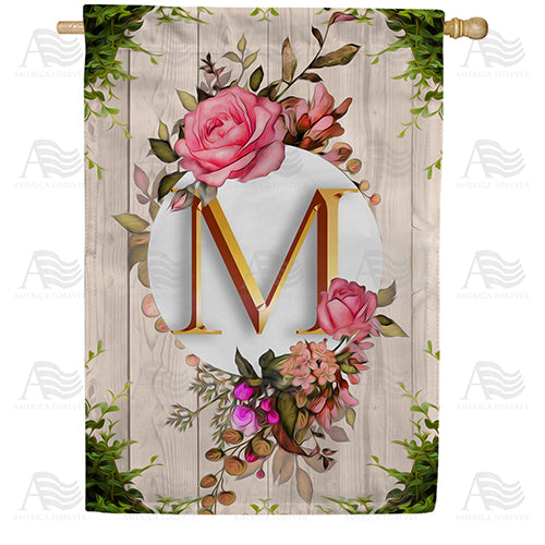 Fancy Rose Monogram Double Sided House Flag