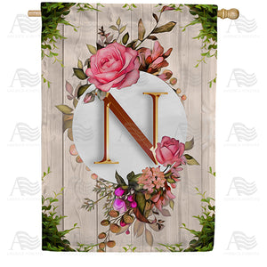 Fancy Rose Monogram Double Sided House Flag