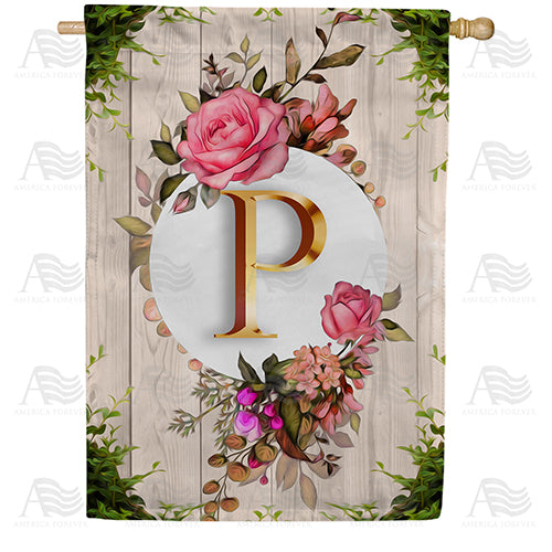 Fancy Rose Monogram Double Sided House Flag