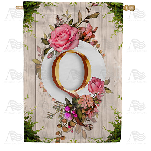 Fancy Rose Monogram Double Sided House Flag