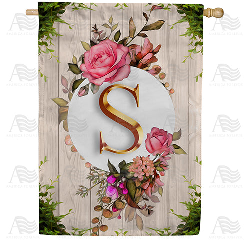Fancy Rose Monogram Double Sided House Flag