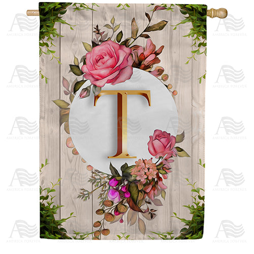 Fancy Rose Monogram Double Sided House Flag