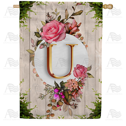 Fancy Rose Monogram Double Sided House Flag