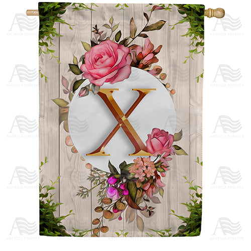 Fancy Rose Monogram Double Sided House Flag