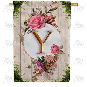 Fancy Rose Monogram Double Sided House Flag