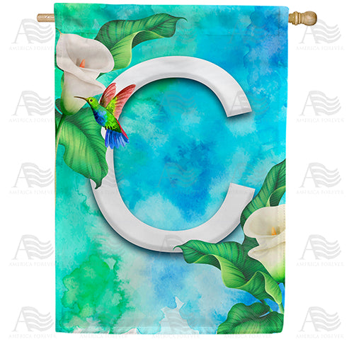 Hummingbird At Lily Monogram Double Sided House Flag