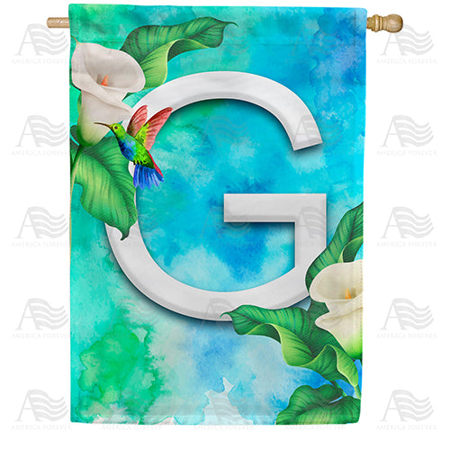 Hummingbird At Lily Monogram Double Sided House Flag