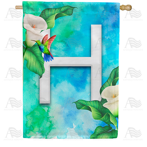Hummingbird At Lily Monogram Double Sided House Flag