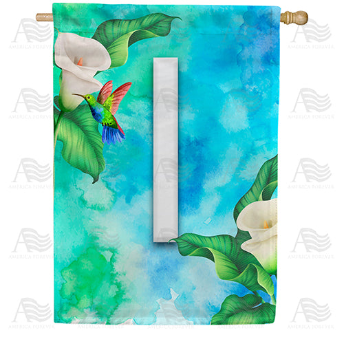 Hummingbird At Lily Monogram Double Sided House Flag