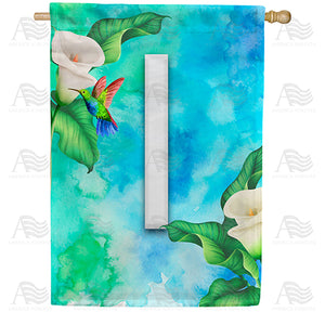 Hummingbird At Lily Monogram Double Sided House Flag