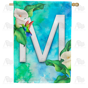 Hummingbird At Lily Monogram Double Sided House Flag