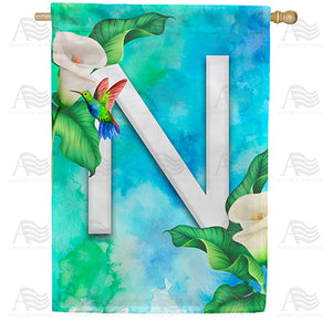 Hummingbird At Lily Monogram Double Sided House Flag