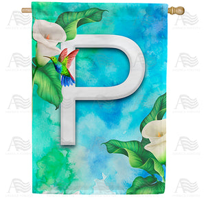 Hummingbird At Lily Monogram Double Sided House Flag