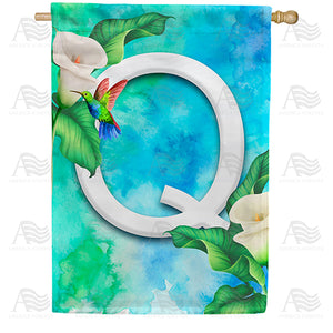 Hummingbird At Lily Monogram Double Sided House Flag