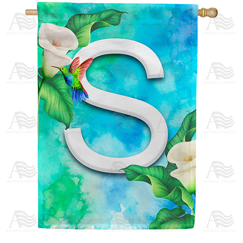 Hummingbird At Lily Monogram Double Sided House Flag