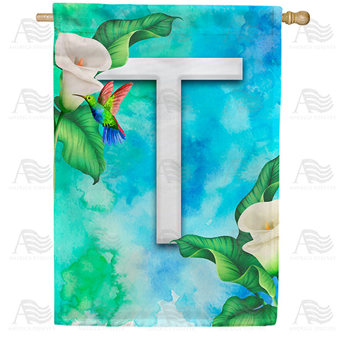Hummingbird At Lily Monogram Double Sided House Flag