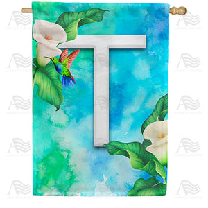 Hummingbird At Lily Monogram Double Sided House Flag