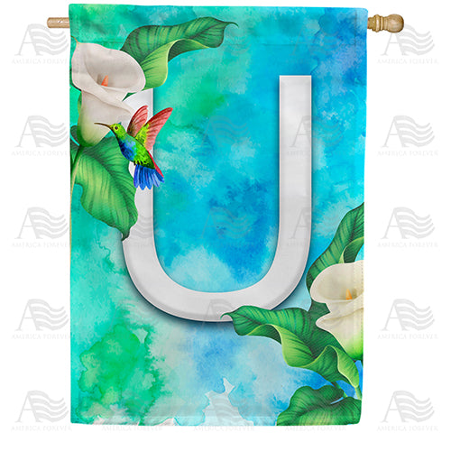 Hummingbird At Lily Monogram Double Sided House Flag