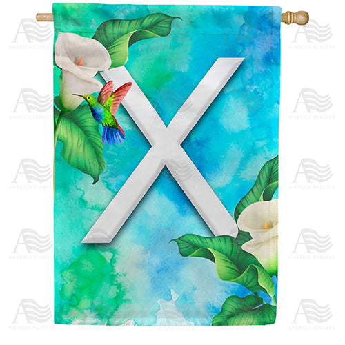 Hummingbird At Lily Monogram Double Sided House Flag