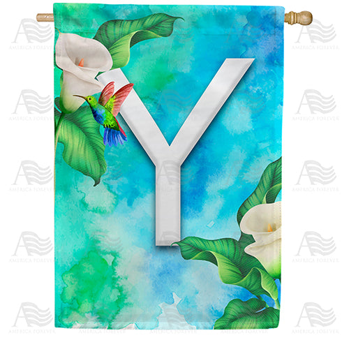 Hummingbird At Lily Monogram Double Sided House Flag