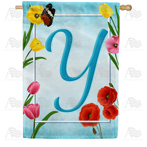 Spring Beauties Monogram Double Sided House Flag