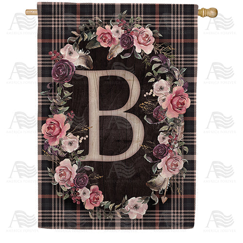 Pink And Black Plaid Monogram Double Sided House Flag